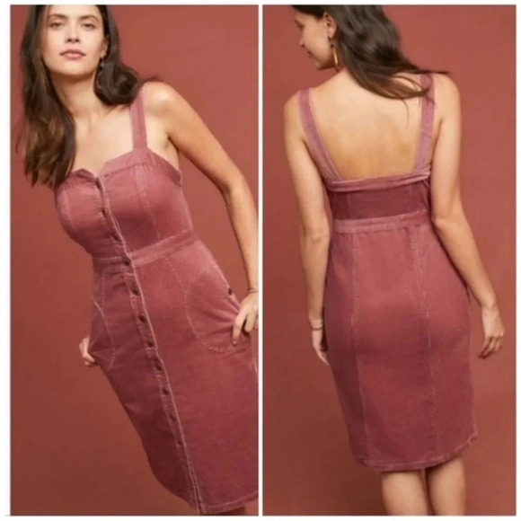 Anthropologie Sheena Violet Mauve Corduroy Button Front Midi Dress Size 16 XL - Picture 1 of 16